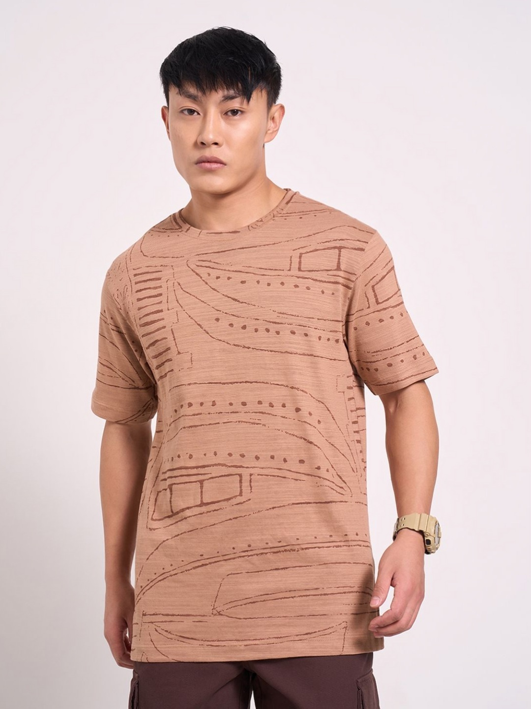 

7 Alt by Pantaloons Men Printed Raw Edge T-shirt, Grey