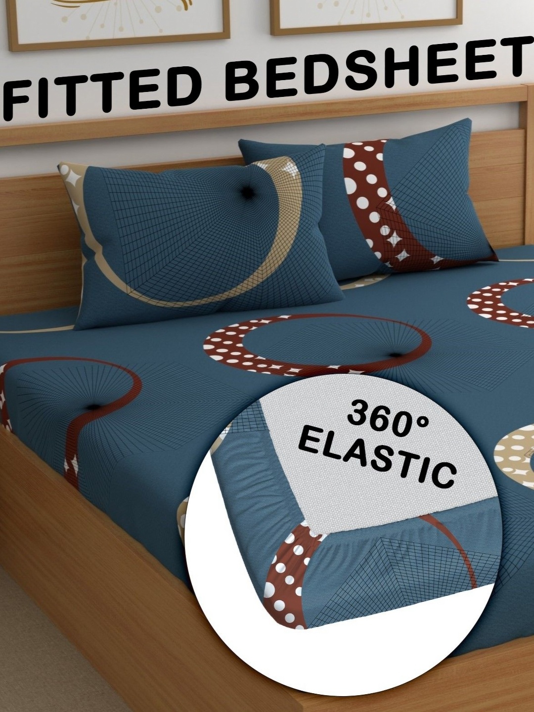 

CG HOMES Blue & Brown Geometric 210 TC King Bedsheet with 2 Pillow Covers