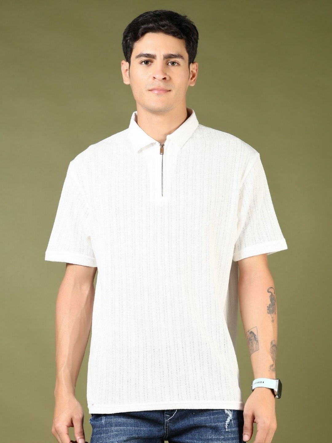 

V-Mart Men Polo Collar Pockets T-shirt, White