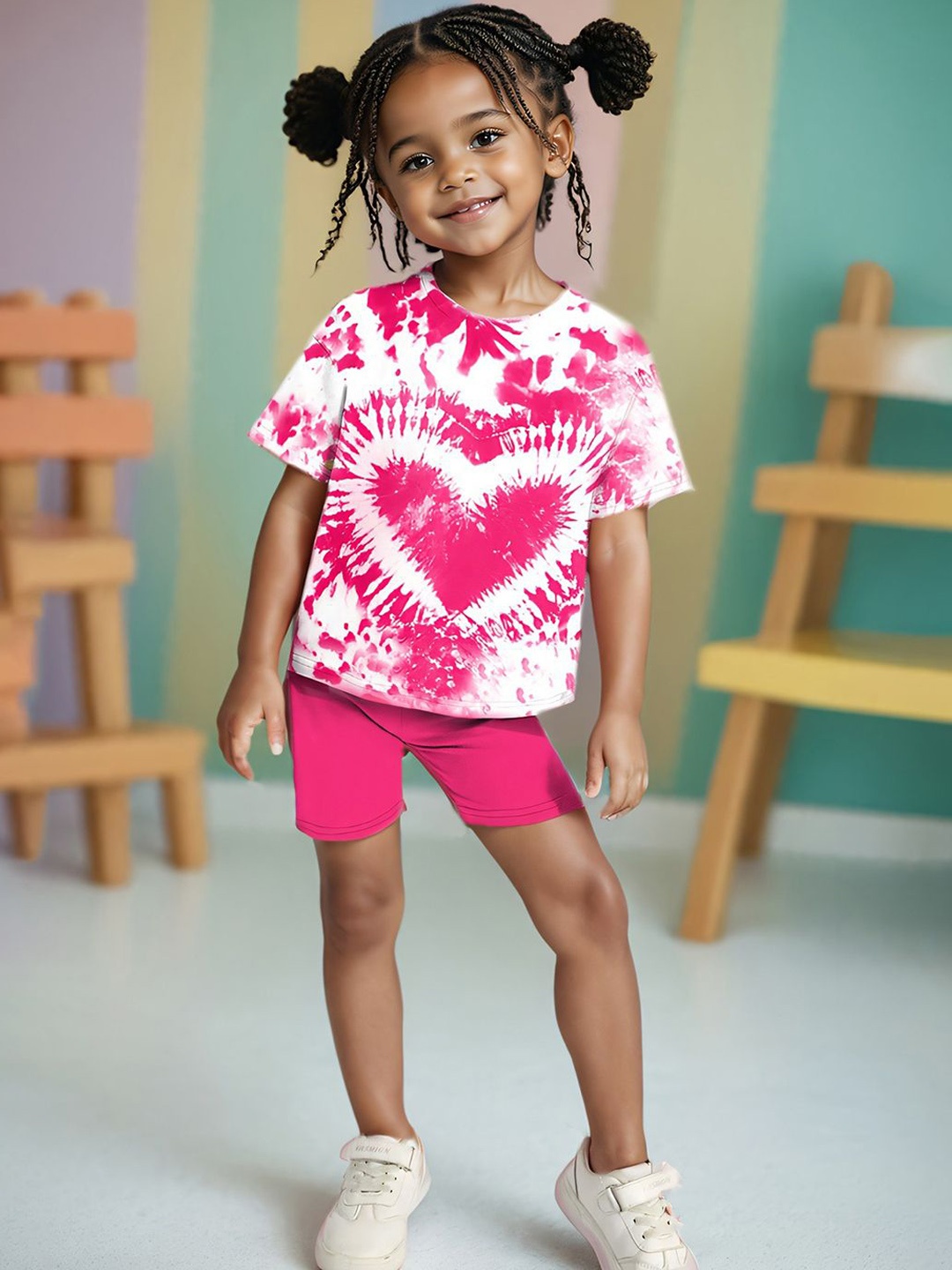 

YK Girls Printed Top With Shorts, Pink