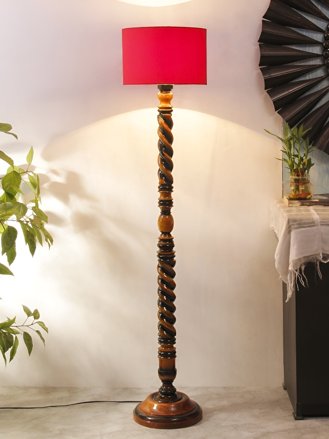 

Devansh Brown & Red Cylindical Shaped Wooden Floor Lamp