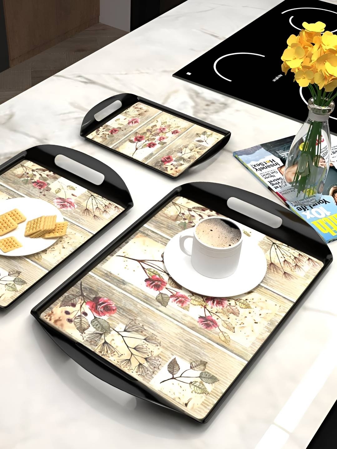 

Castleite Black 2025 Melamine 3 Pieces Dishwasher Safe Serving Tray
