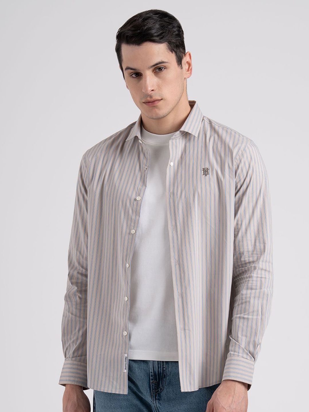 

Red Tape Men Opaque Striped Casual Shirt, Beige