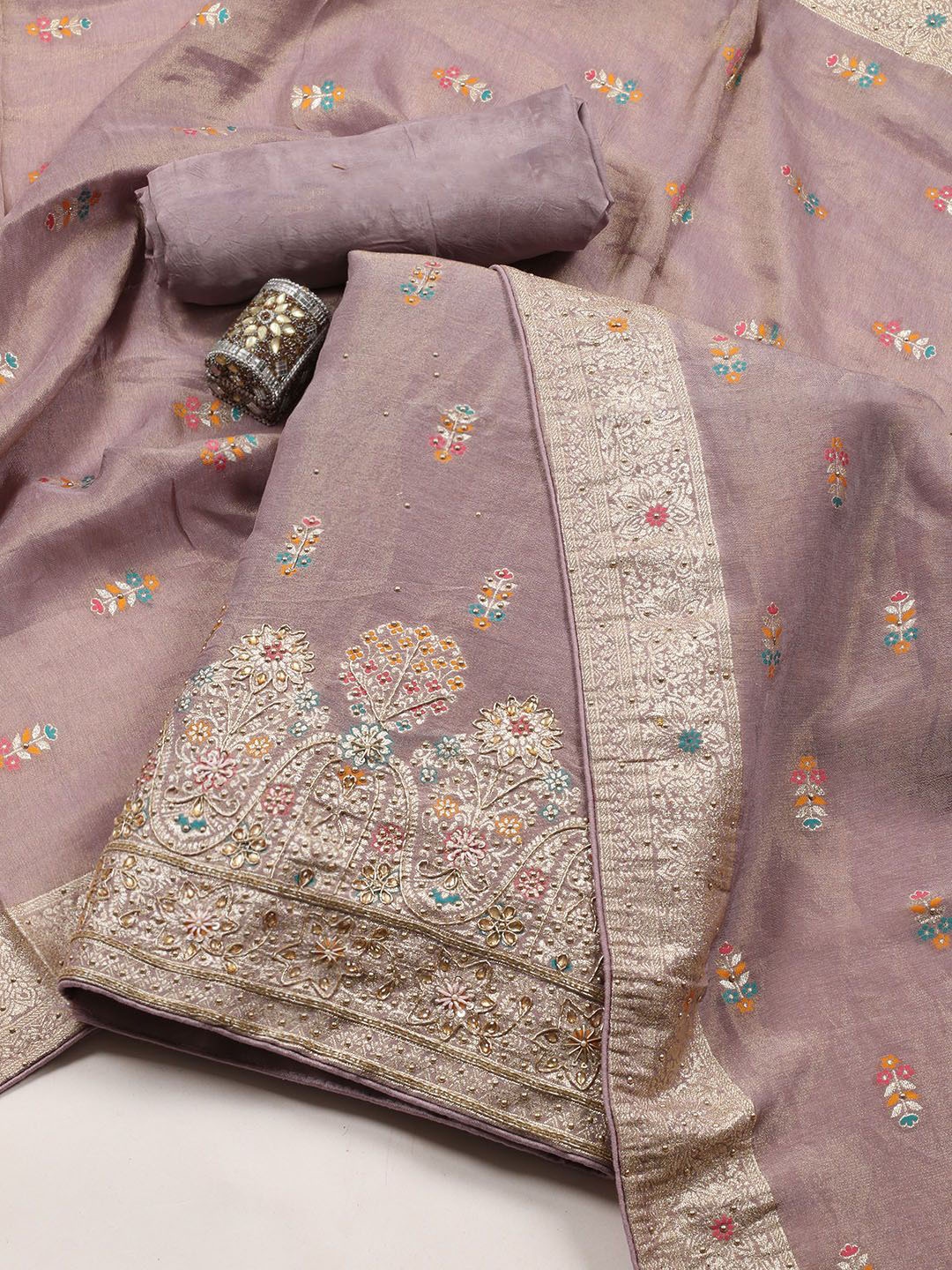 

Meena Bazaar Unstitched Dress Material, Mauve