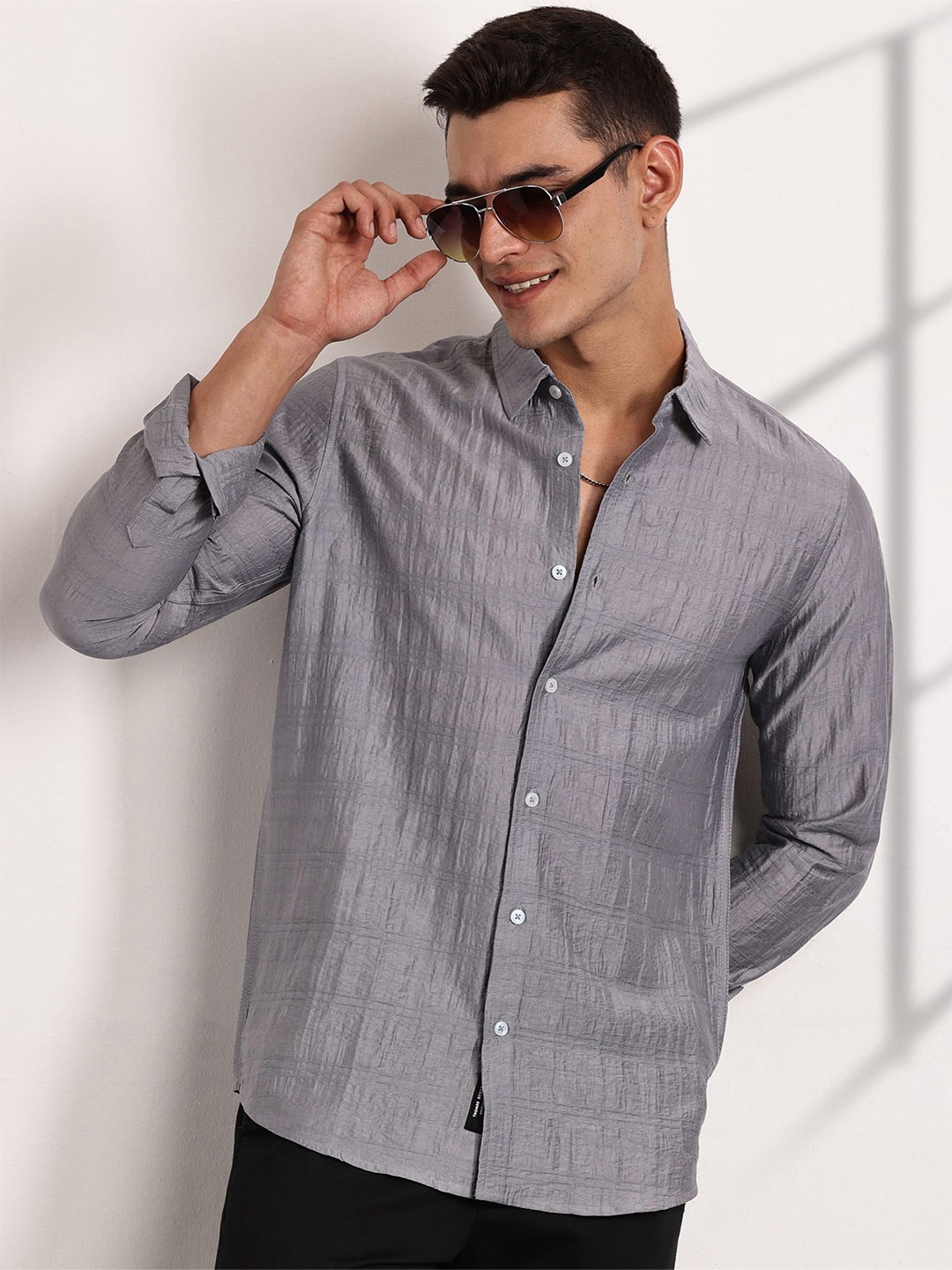 

Thomas Scott Men Classic Slim Fit Opaque Casual Shirt, Grey
