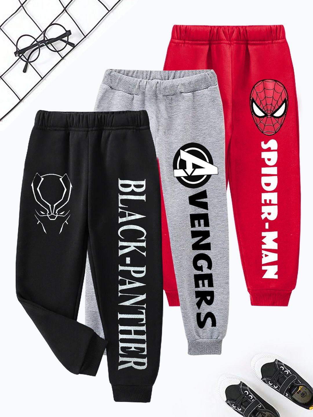 

KUCHIPOO Pack Of 3 Boys Marvel Avengers Printed Joggers, Black