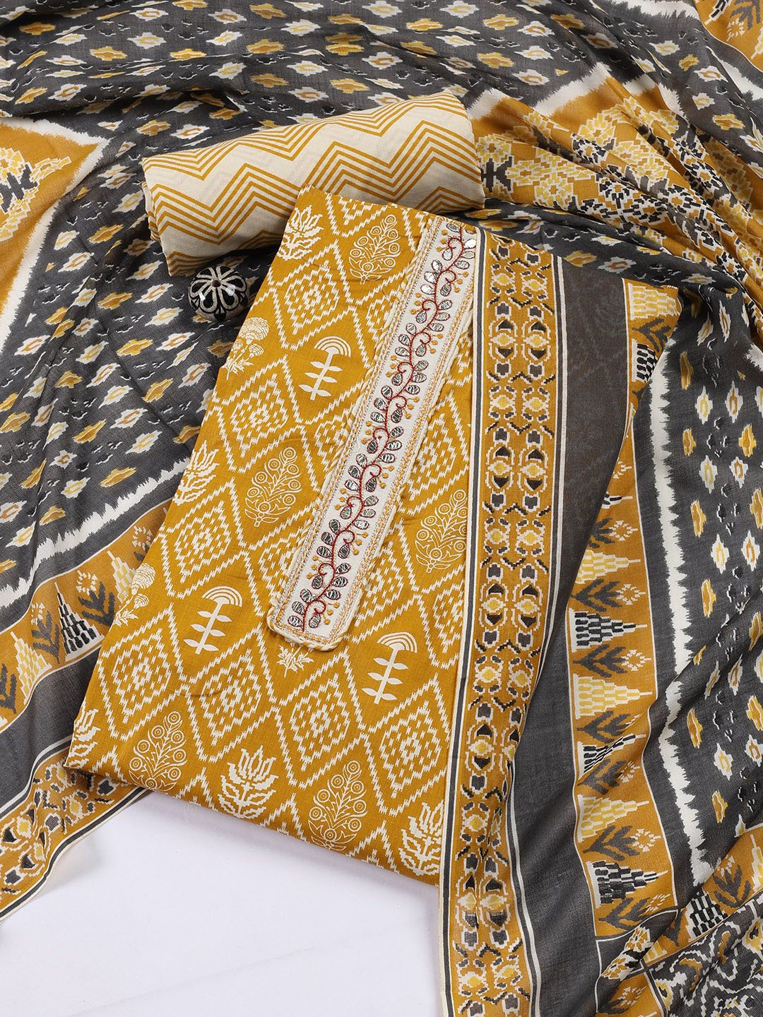 

Meena Bazaar Printed Unstitched Dress Material, Mustard