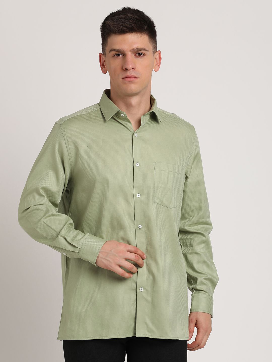 

Turtle Men Standard Opaque Checked Formal Shirt, Olive