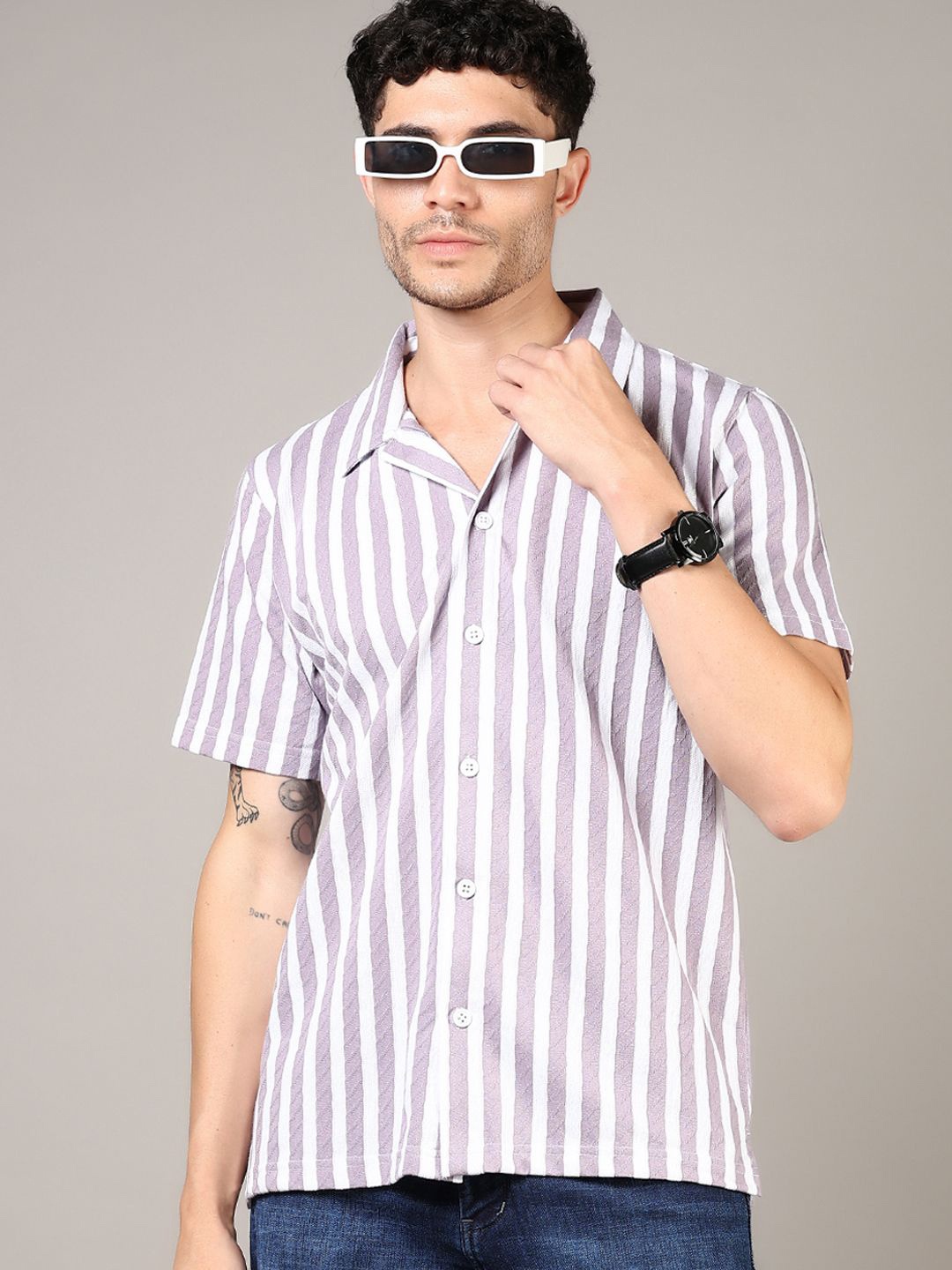 

V-Mart Men Opaque Striped Casual Shirt, Purple