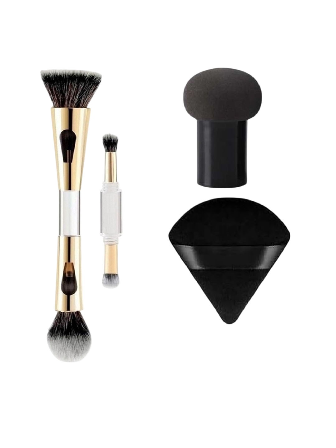 

Facejewel Set Of 4 4 In1 Makeup Brush With Pizza & Mushroom Puff, Black