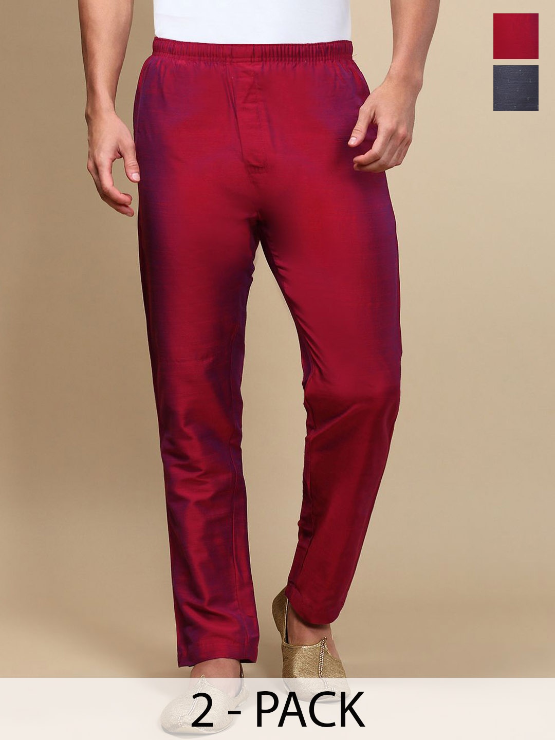 

WHITE HEART Pack Of 2 Printed Mid-Rise Pyjamas, Burgundy