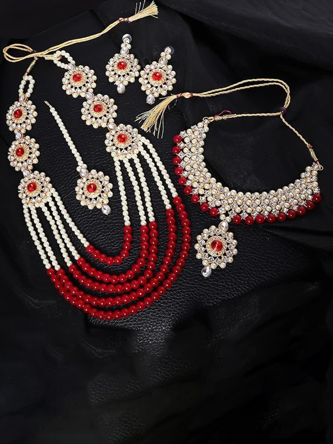 

URBANELA Gold-Plated Stone Studded & Beaded Layered Jewellery Set