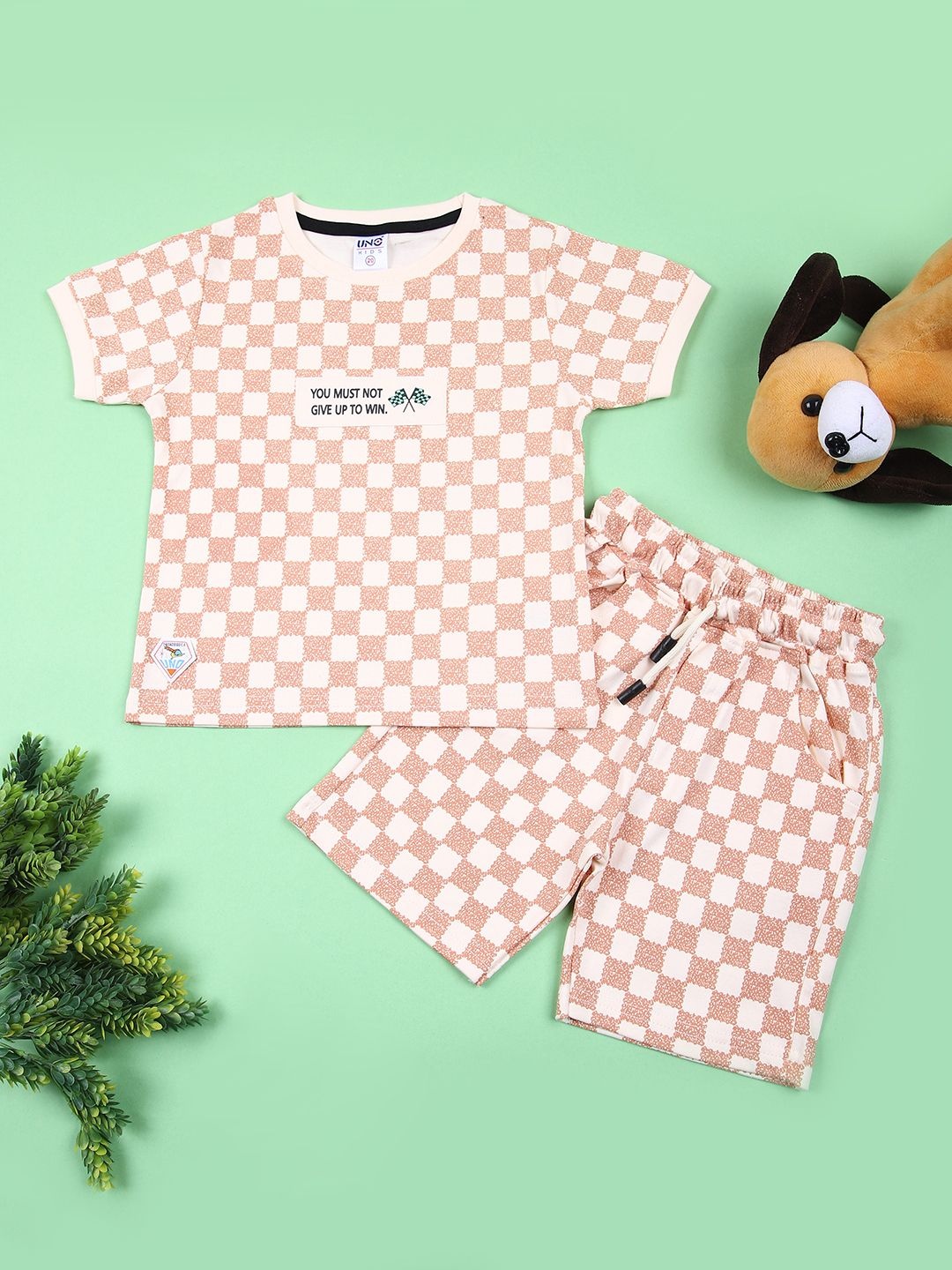 

V-Mart Boys Printed T-shirt with Shorts, Brown