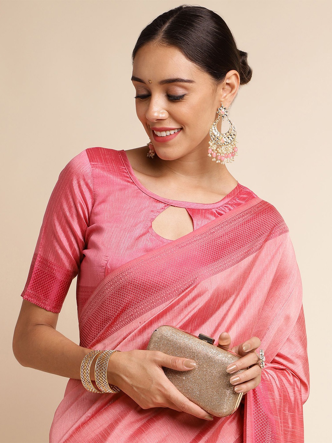 

DIVASTRI Woven Design Zari Silk Blend Banarasi Saree, Pink