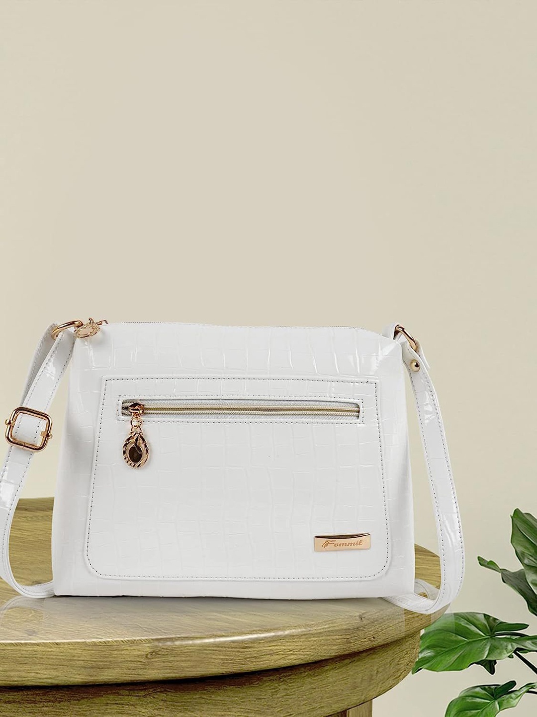 

FOMMIL Oversized Bowling Sling Bag with Tasselled, White
