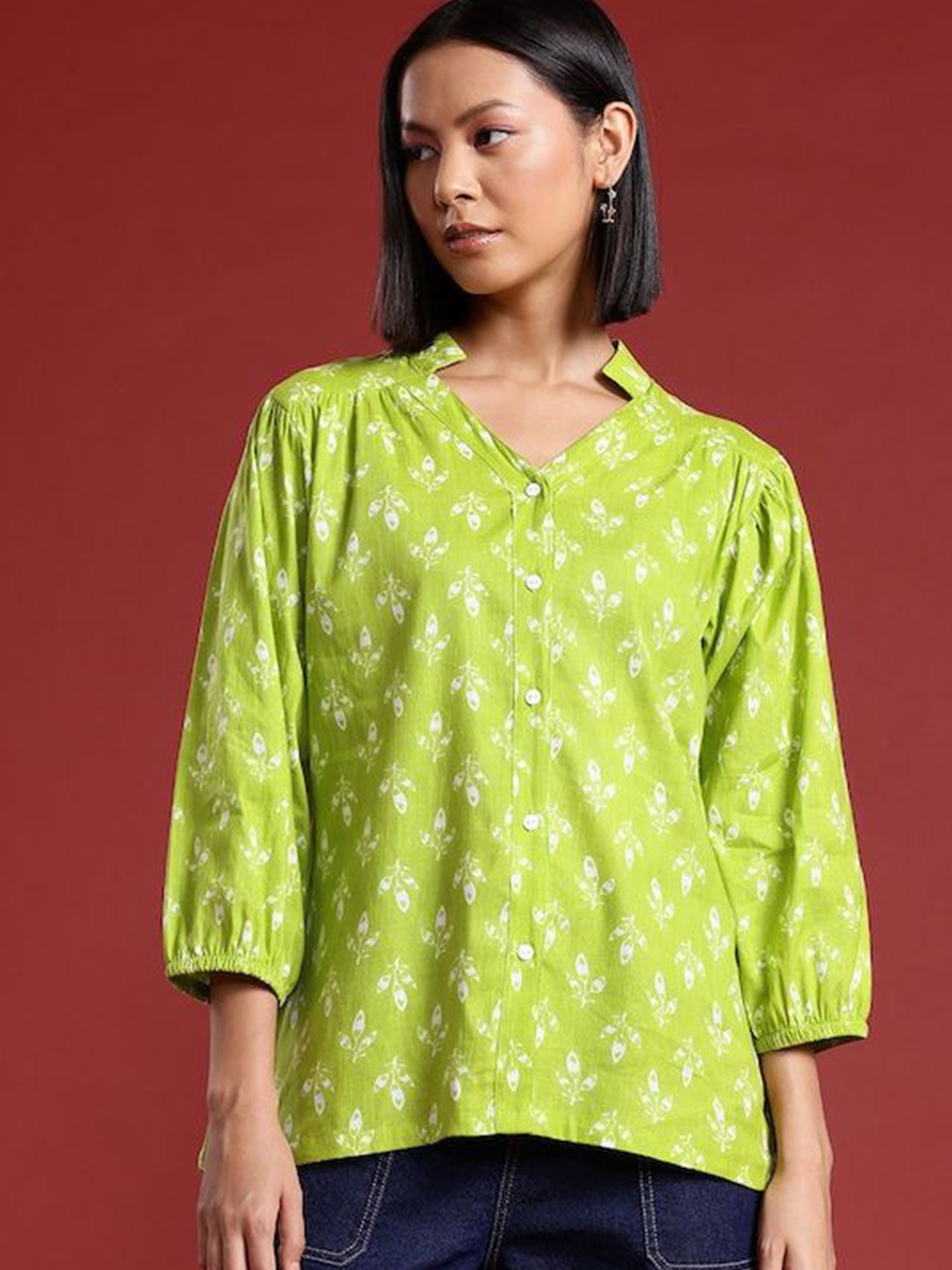 

DressBerry Women Opaque Printed Casual Shirt, Green