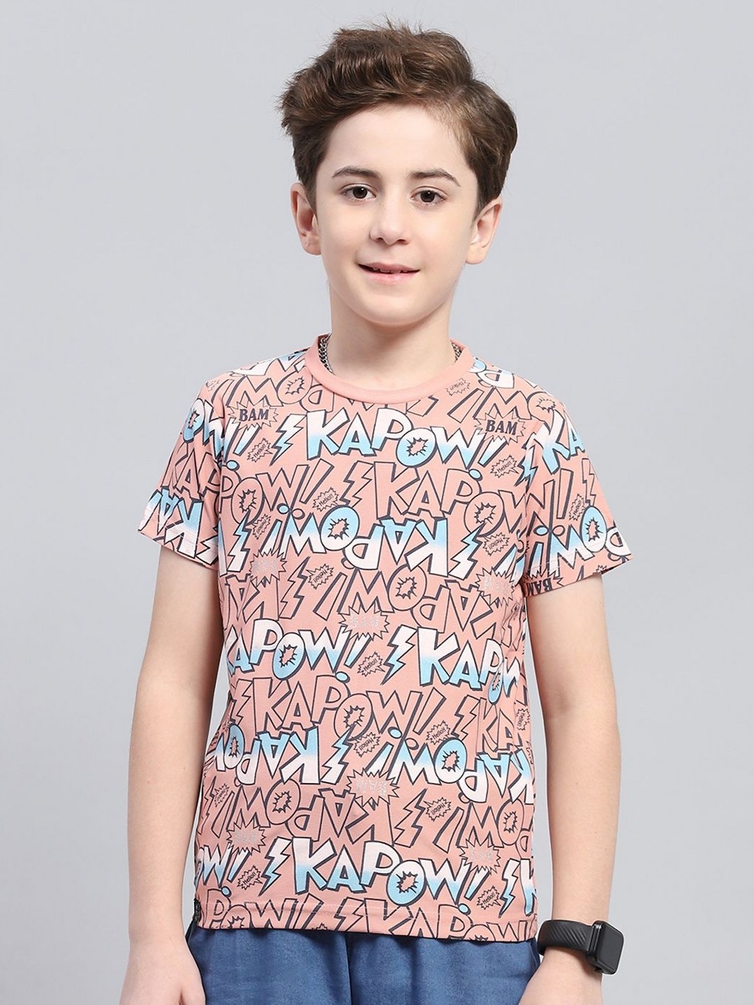 

Monte Carlo Boys Typography Printed Pockets T-shirt, Peach