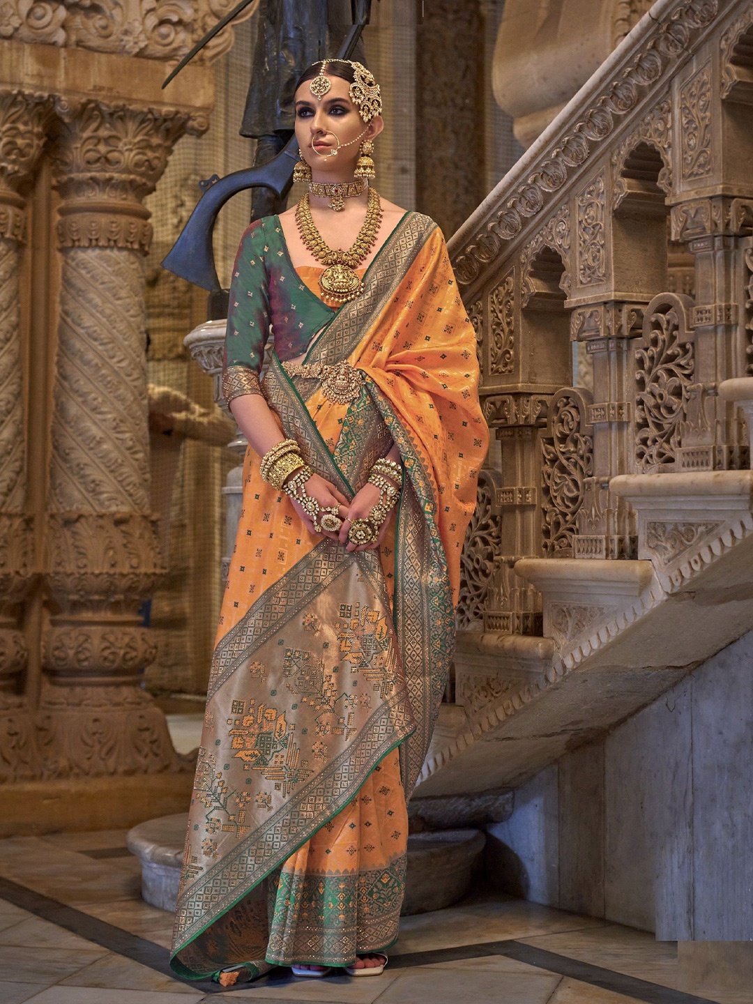 

MAHALASA Ethnic Motifs Zari Pure Silk Handloom Kanjeevaram Saree, Yellow