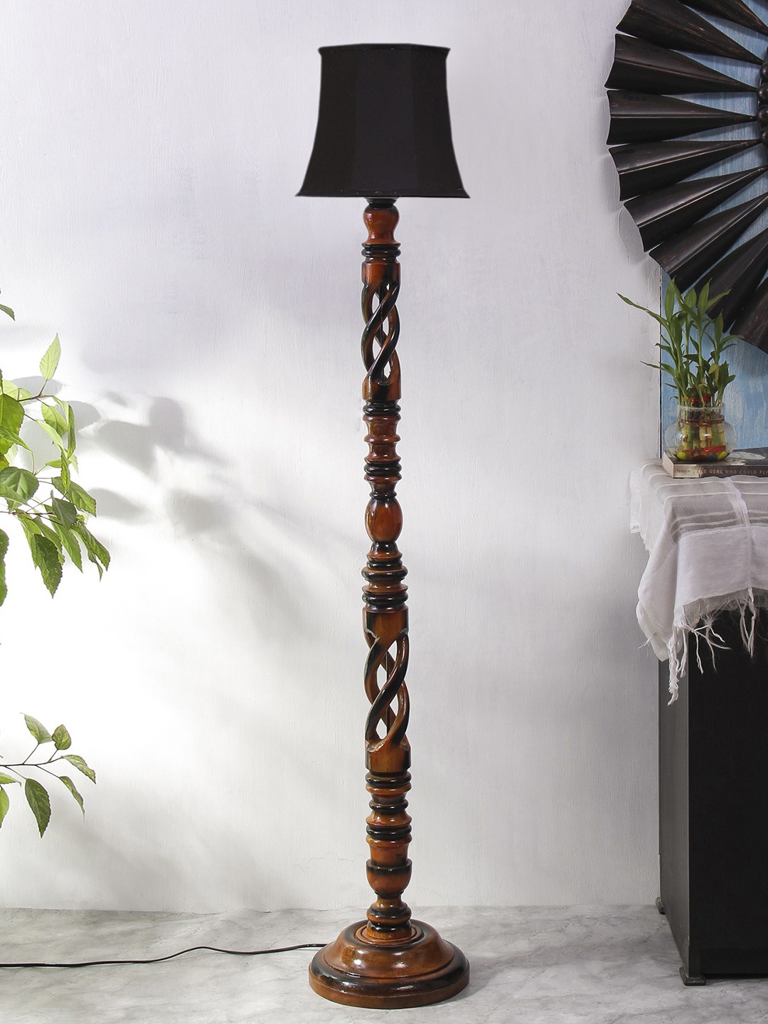

Devansh Brown & Black Wooden Floor Lamp With Shade