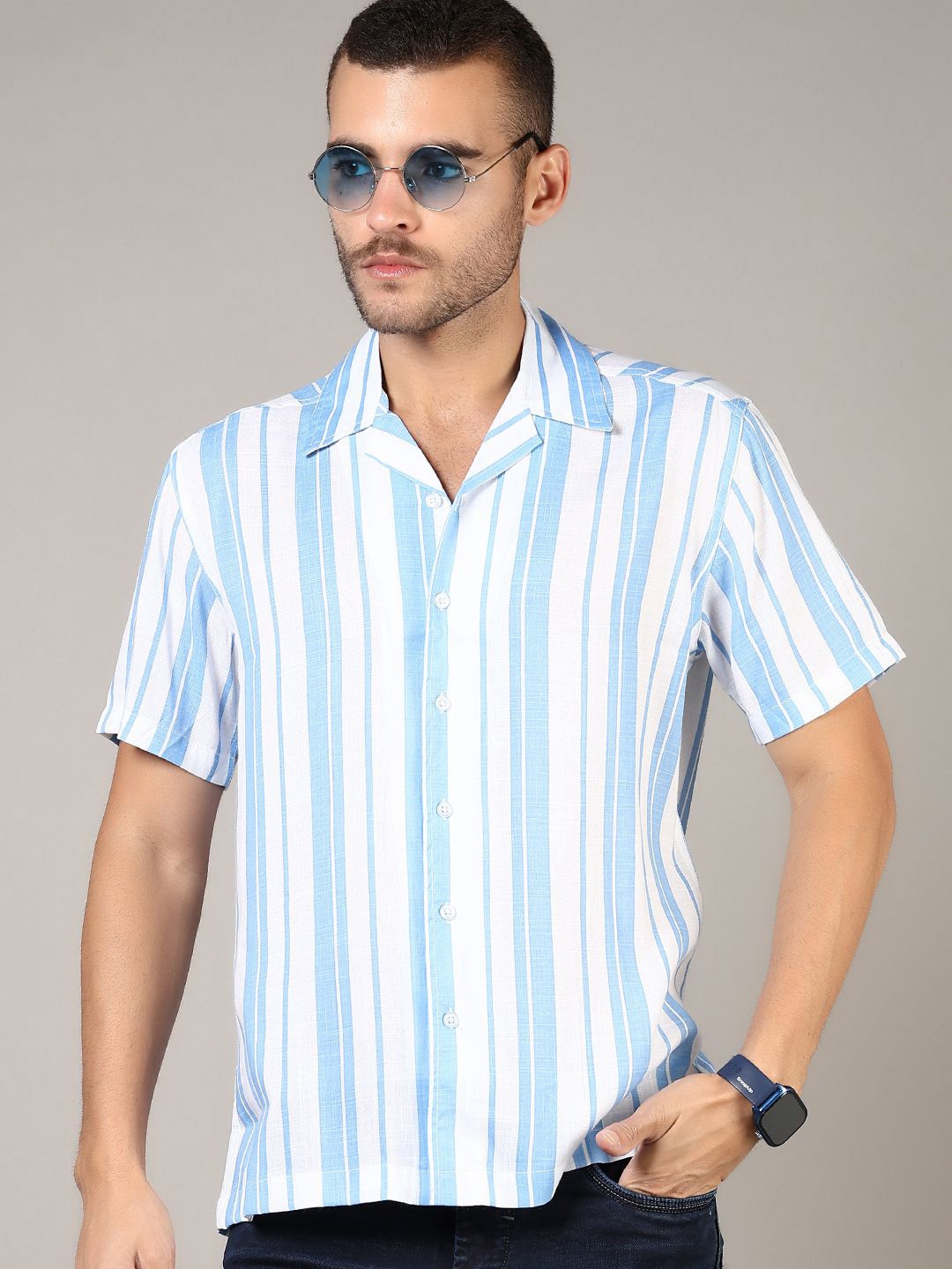 

V-Mart Men Opaque Striped Casual Shirt, Blue