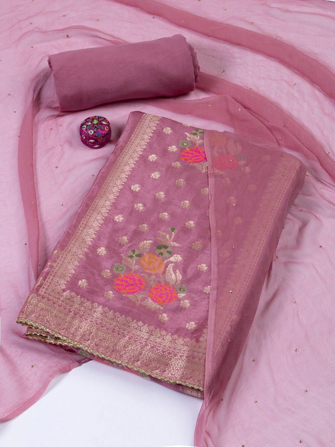 

Meena Bazaar Art Silk Unstitched Dress Material, Pink