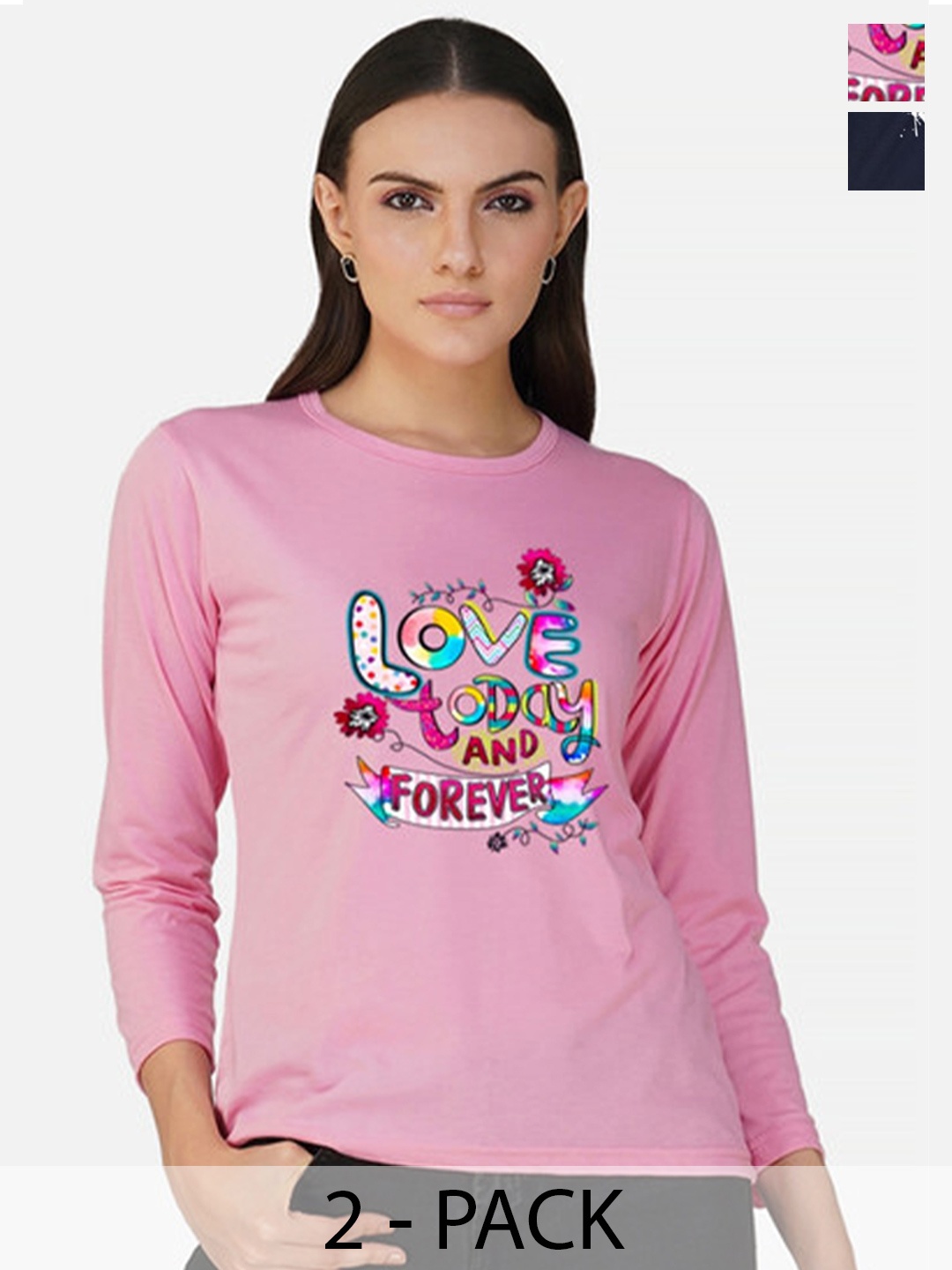 

Metronaut Women 2 Printed Bio Finish Applique T-shirt, Pink