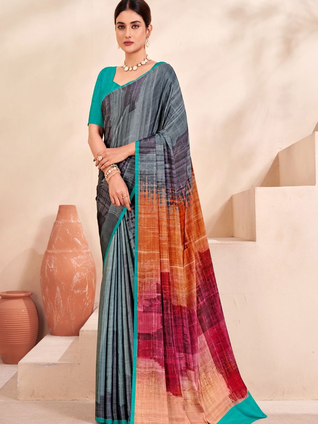 

Suha Poly Crepe Saree, Teal