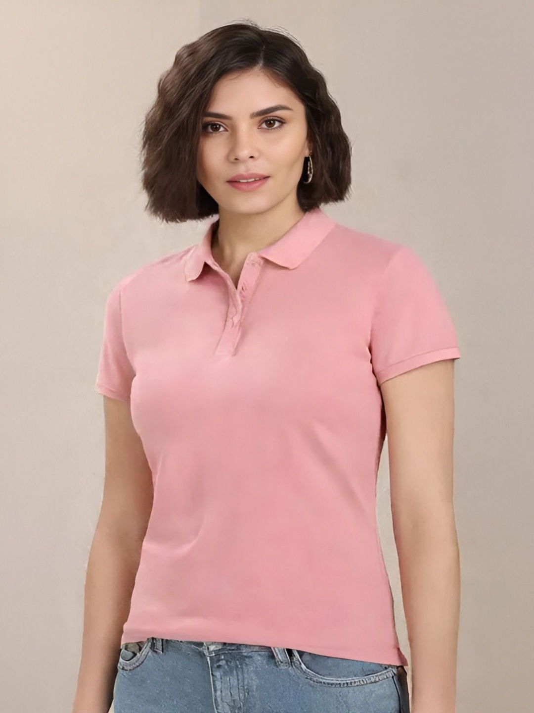 

Shiv traders collection Women Polo Collar T-shirt, Peach
