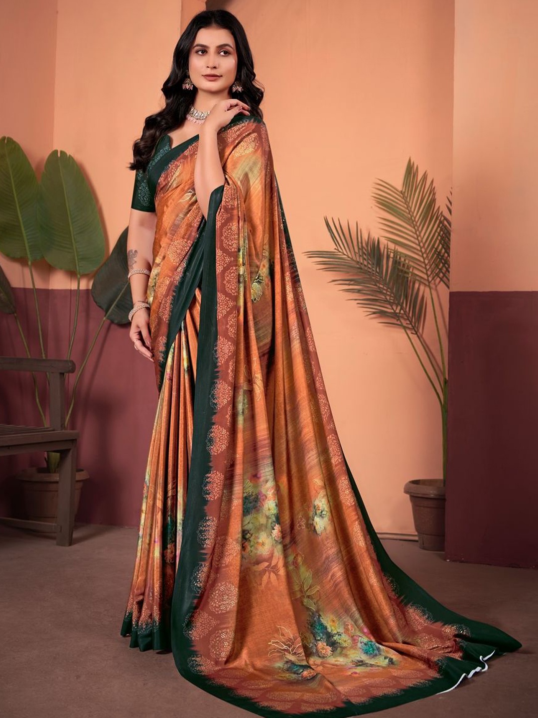 

Suha Floral Poly Crepe Saree, Orange