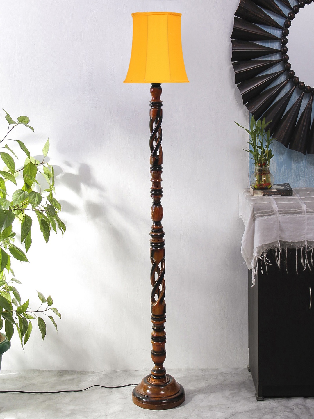 

Devansh Brown & Yellow Wooden Floor Lamp With Shade