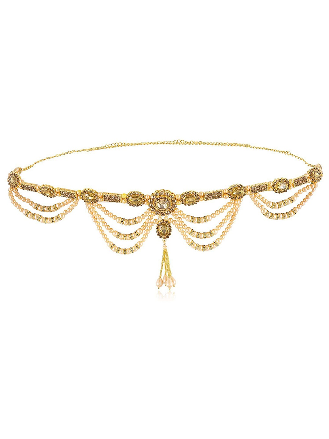 

URBANELA Gold Plated Stone Studded & Beaded Jewellery Set