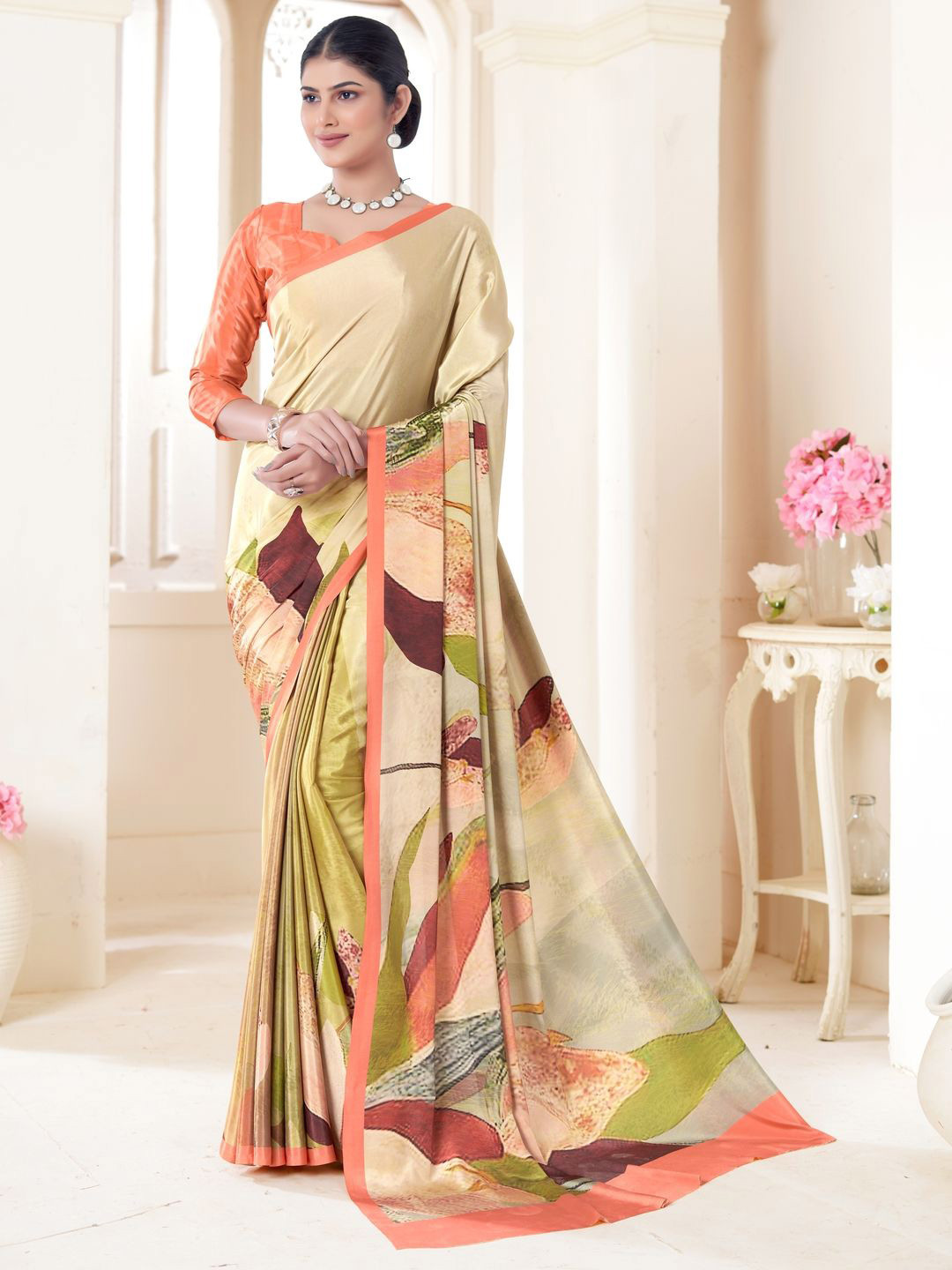 

Suha Poly Crepe Saree, Cream
