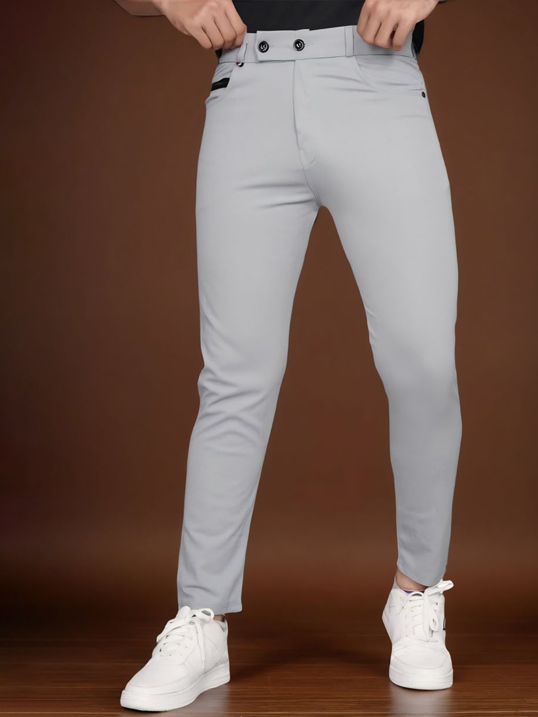 

Moda Rapido Men Comfort Mid-Rise Slim Fit Trousers, Grey