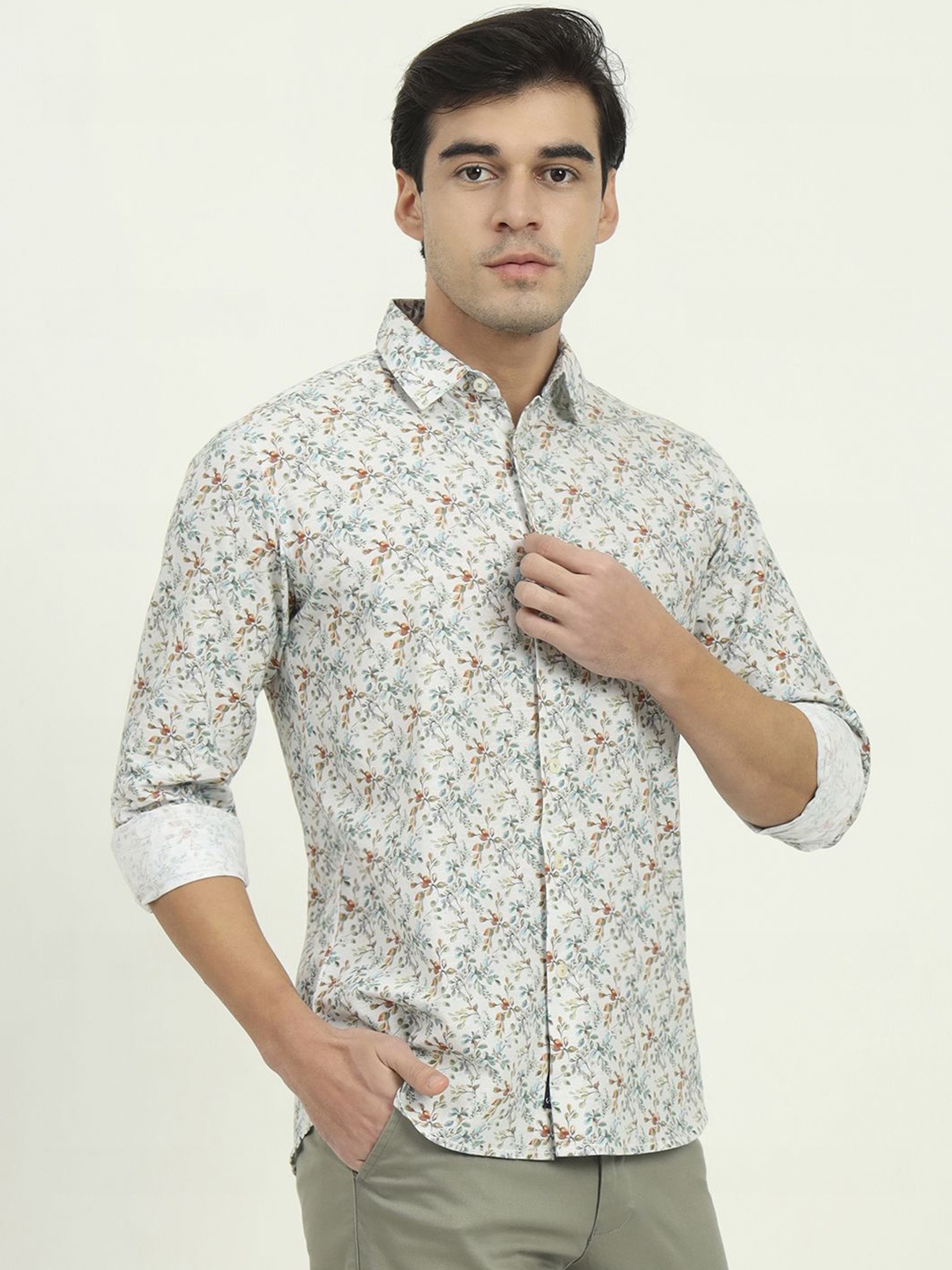 

JADE BLUE Men Slim Fit Floral Opaque Printed Casual Shirt, White