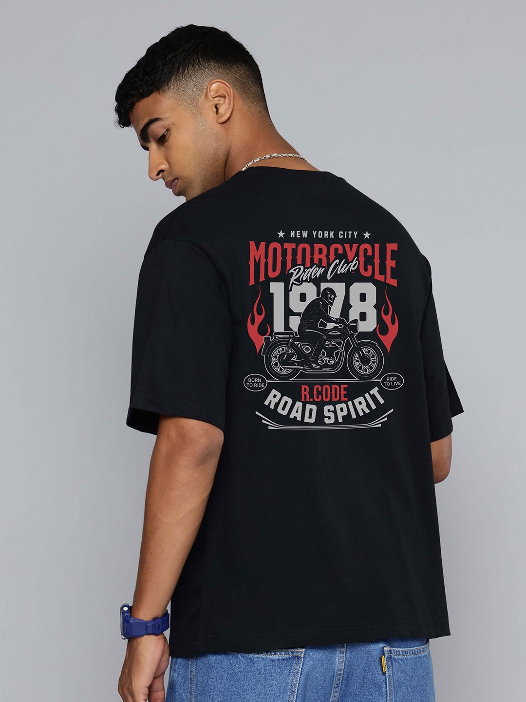 

R.Code by The Roadster Life Co. Men Printed T-shirt, Black