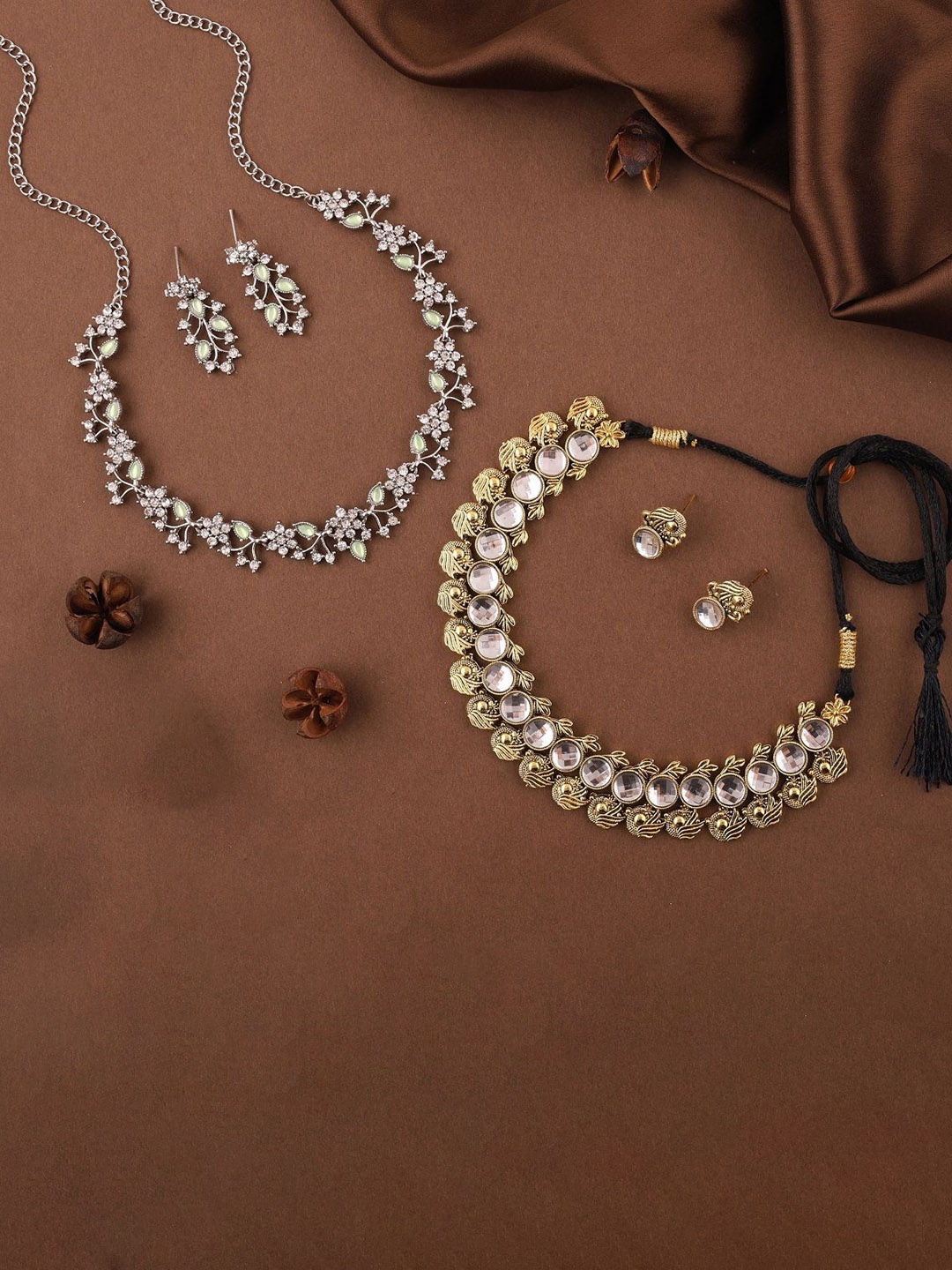 

Lyriss Set Of 2 Gold & Silver Plated AD Stone Studded Jewellery Sets