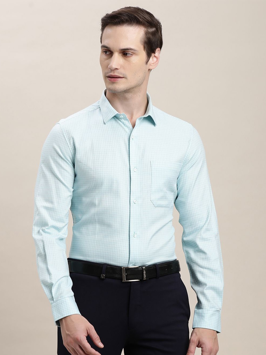 

Turtle Men Standard Slim Fit Opaque Checked Formal Shirt, Blue