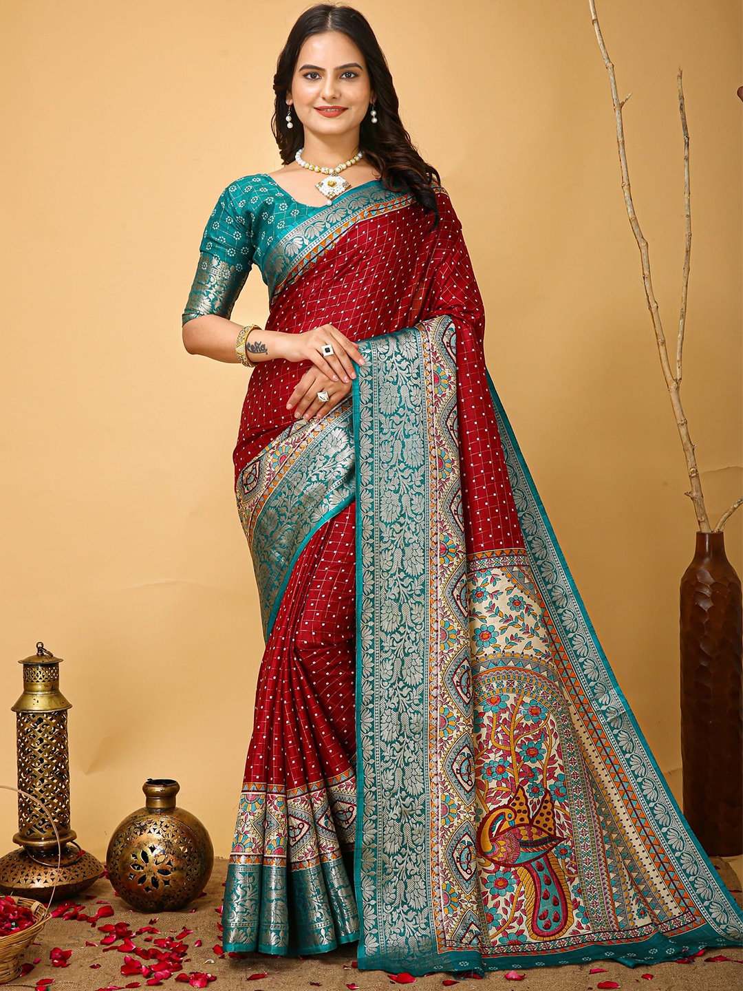 

Mitera Ethnic Motifs Zari Art Silk Banarasi Saree, Turquoise blue