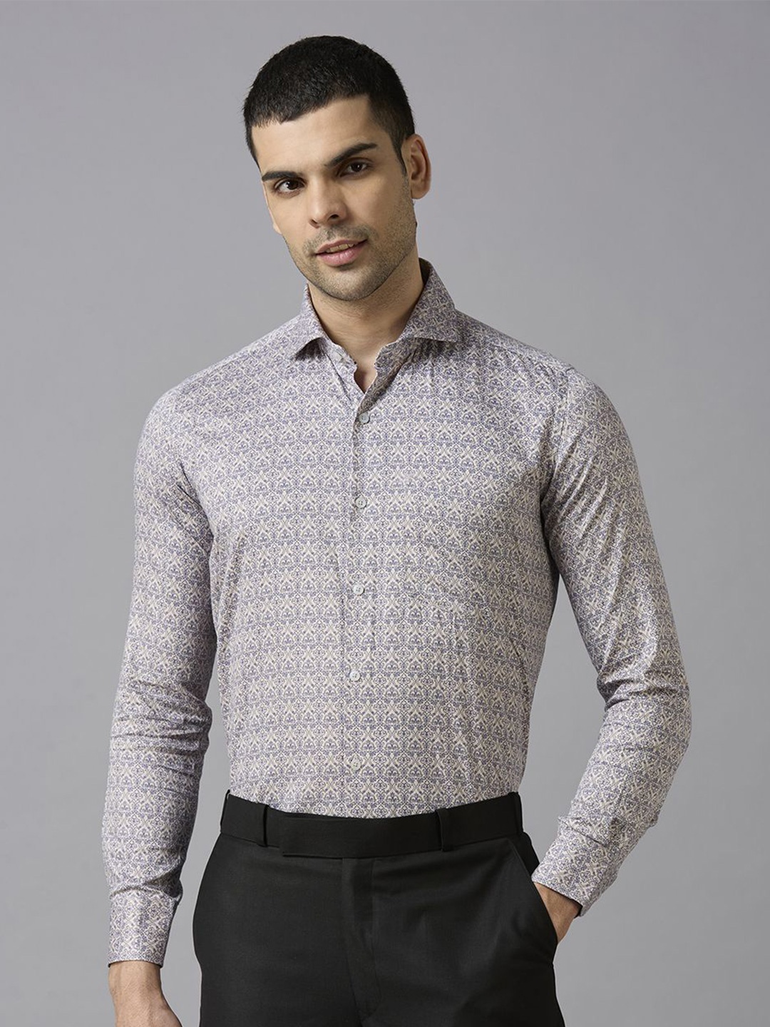 

John Philips Men Slim Fit Floral Opaque Printed Formal Shirt, Blue