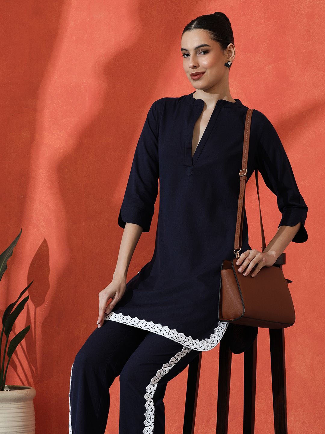 

Sangria Embroidered Pure Cotton Straight Kurta & Trousers Sets, Blue