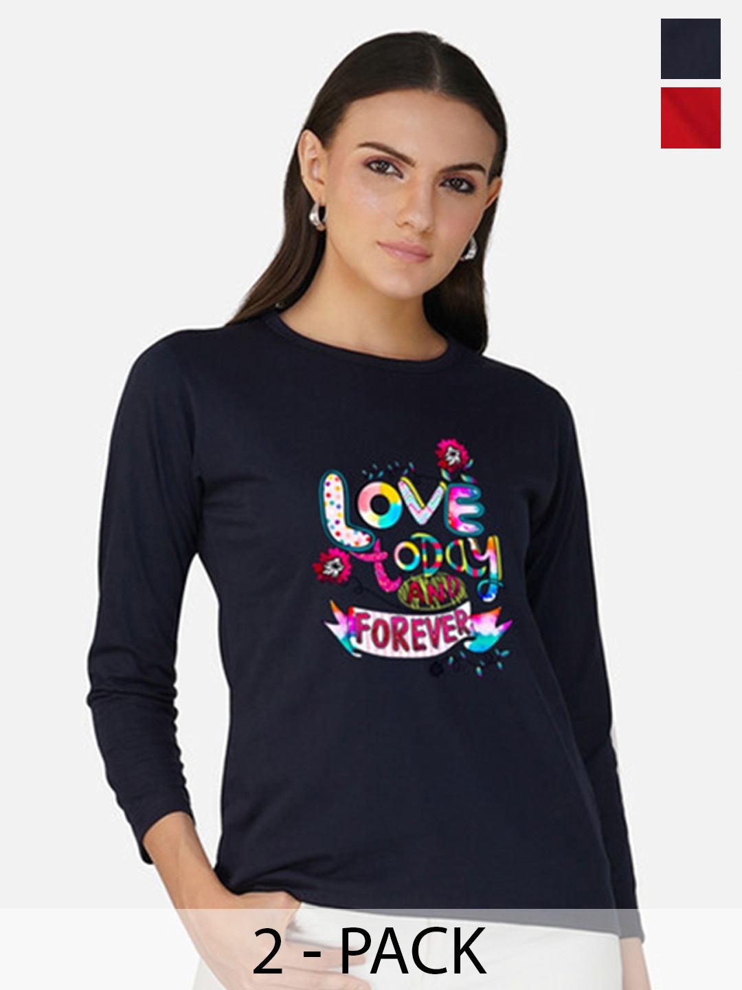 

Metronaut Women 2 Printed Bio Finish Applique T-shirt, Navy blue