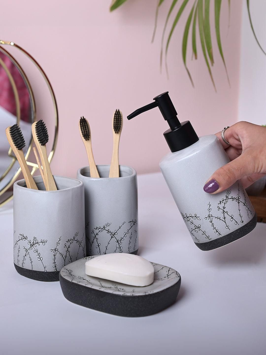 

MARKET99 Grey & Black 4 piece Floral Ceramic Bath Accessories Set