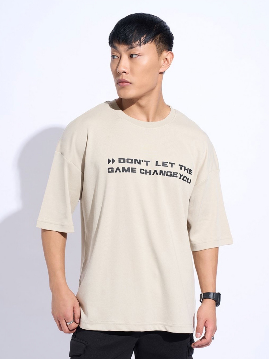 

Street 808 by Pantaloons Men Typography Boxy T-shirt, Beige