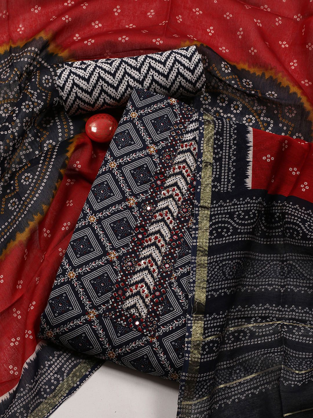 

Meena Bazaar Printed Unstitched Dress Material, Navy blue
