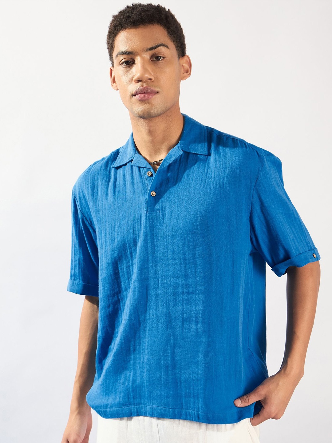 

DENNISON Muslin Double Gauge Cotton Oversized Shirt, Blue