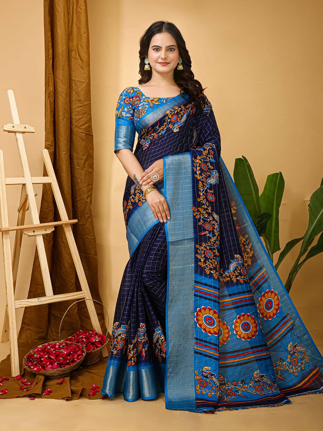 

Mitera Ethnic Motifs Zari Art Silk Banarasi Saree, Blue