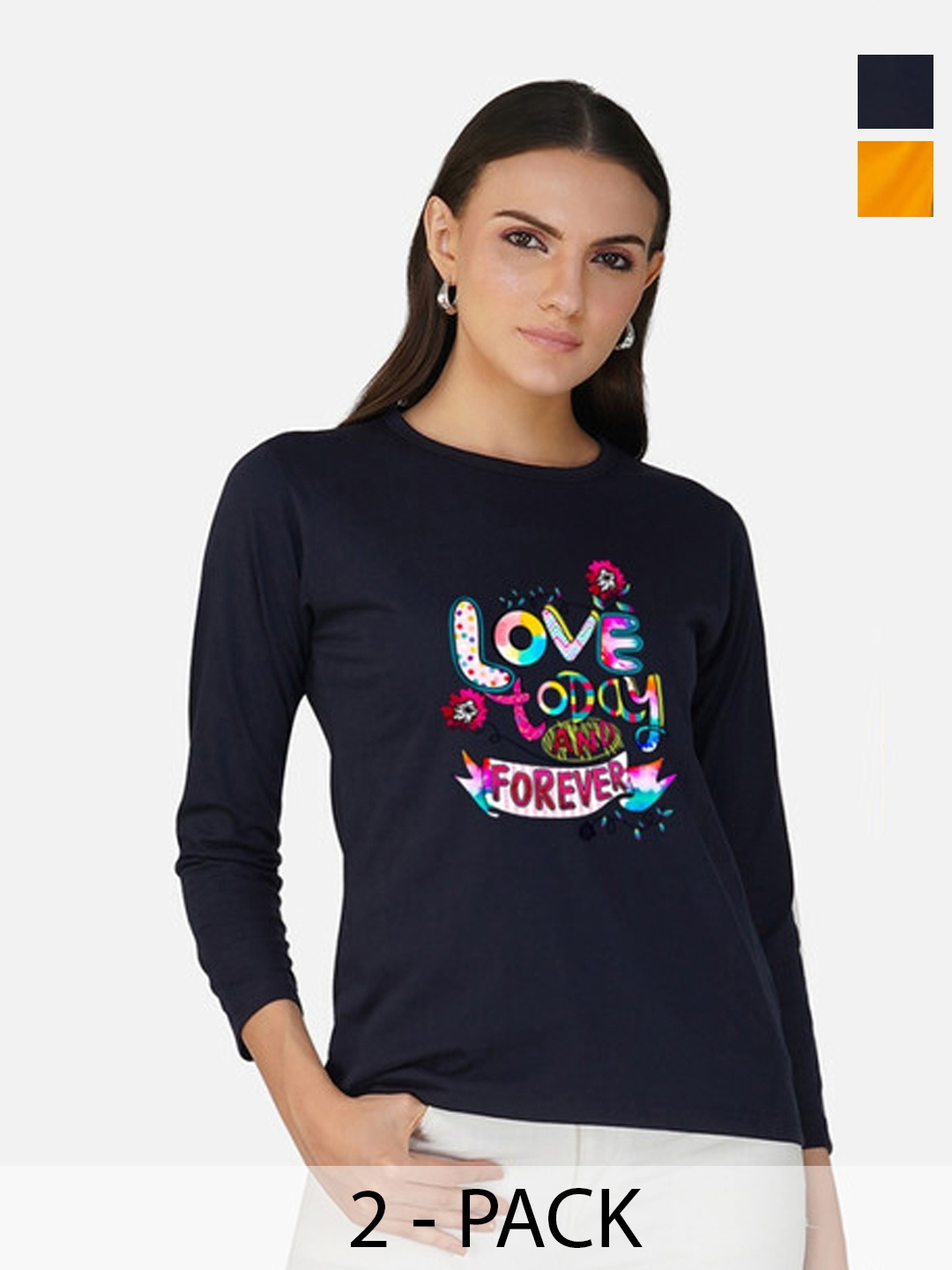 

Metronaut Women 2 Printed Bio Finish Applique T-shirt, Navy blue