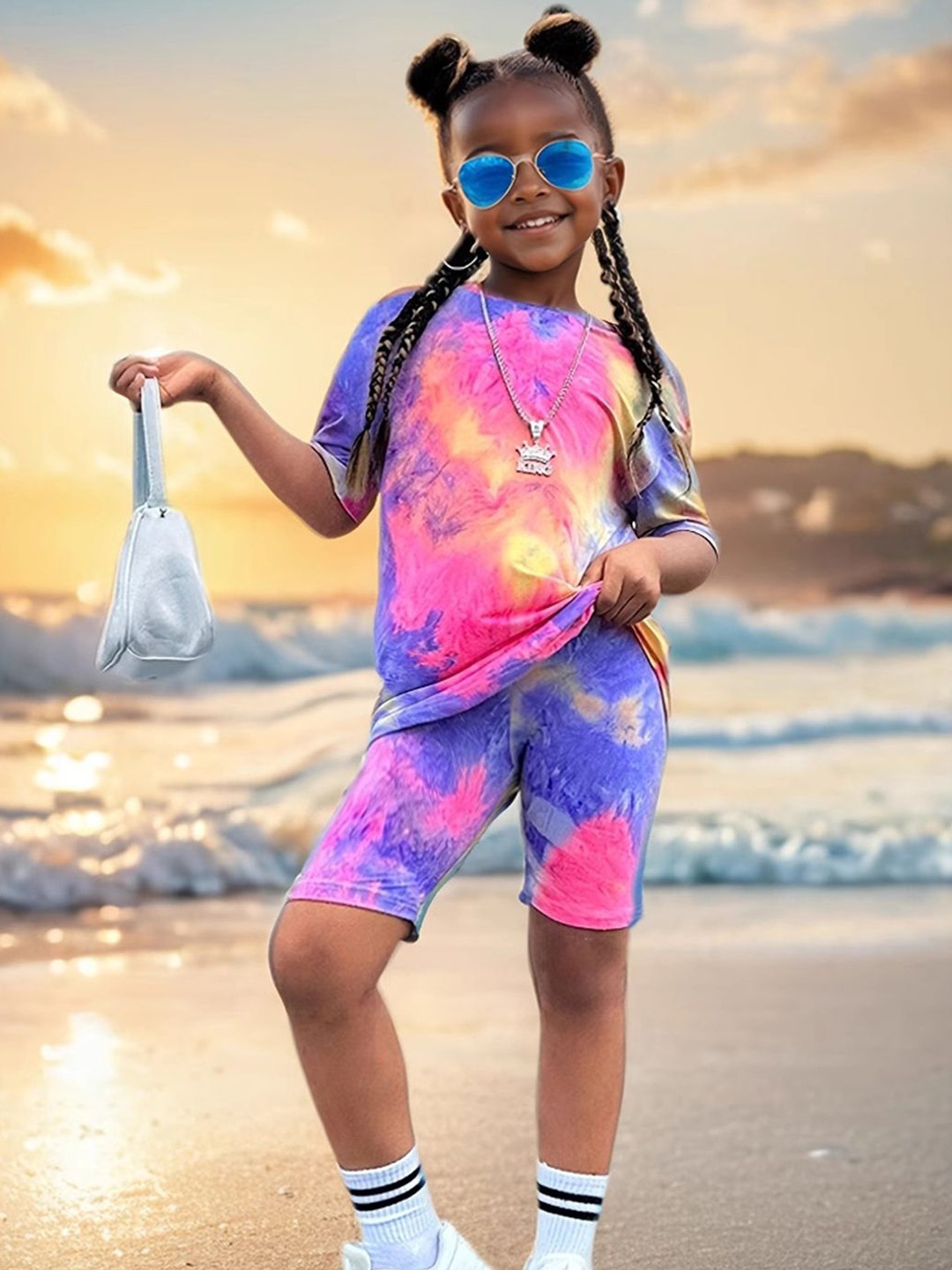 

YK Girls Printed Top With Shorts, Blue