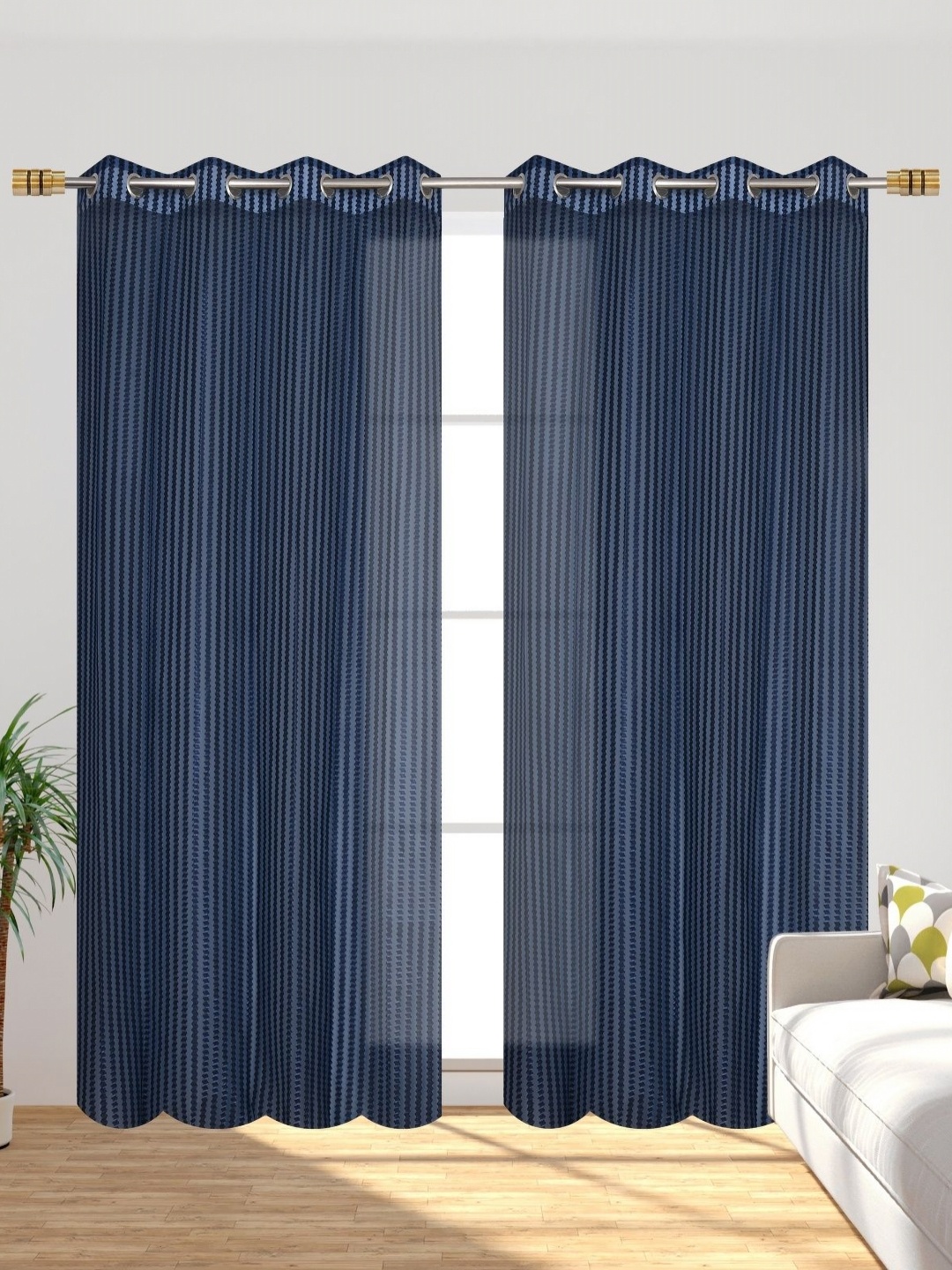 

Galaxy Home Decor Navy Blue 2 Pieces Striped Transparent Net Window Curtains