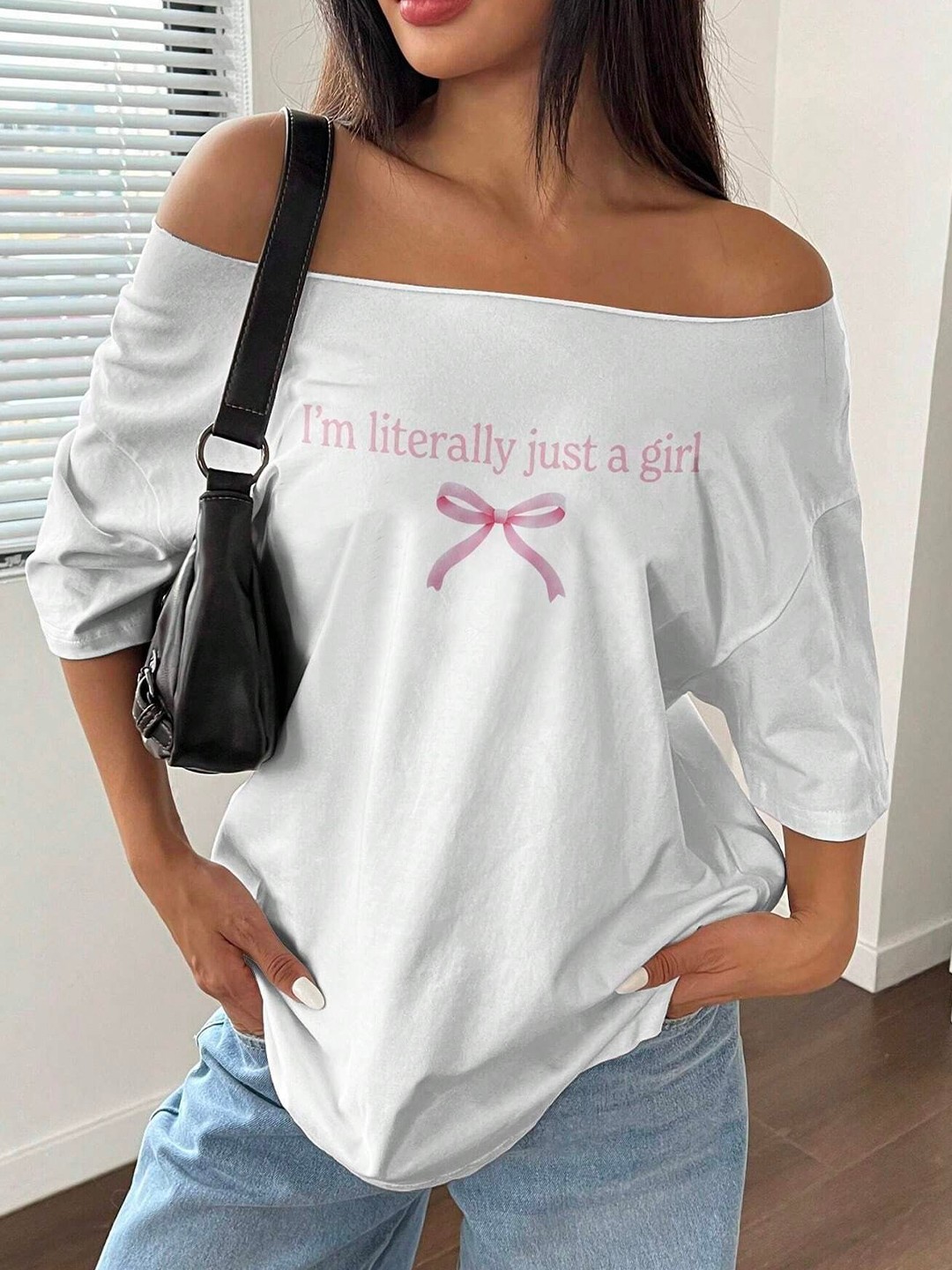

SXV STYLE Print Off-Shoulder Cold-Shoulder Victorian Cotton Top, White